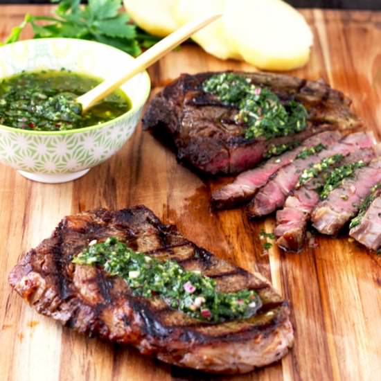 Grilled Rib-Eye with Chimichurri - Recipe photo by Lemon blossoms