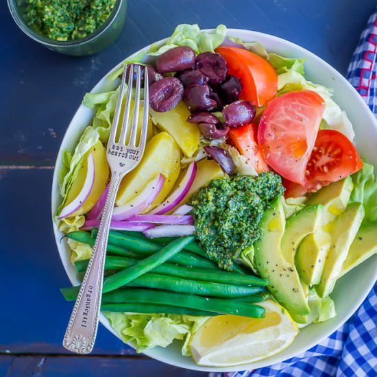 Avocado Nicoise Salad with Pesto - Recipe photo by She Likes Food