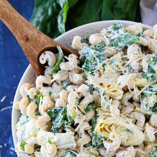 Spinach Artichoke Pasta Salad - Recipe photo by twopeasandtheirpod