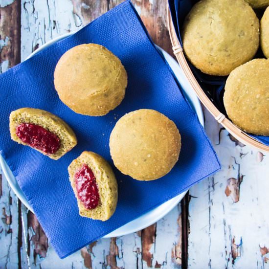 Matcha Buns with Raspberry Jam - Recipe photo by healthygfasian