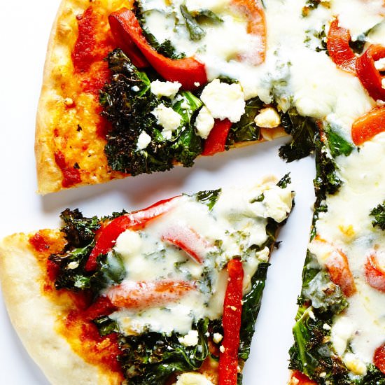 Kale and Roasted Red Pepper Pizza - Recipe photo by BiteMeMore