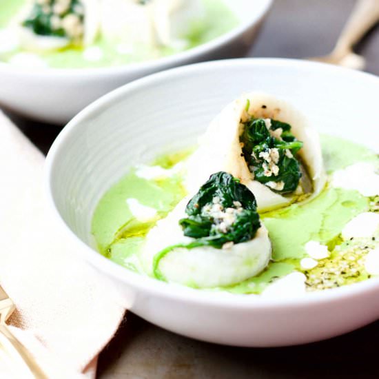 Coconut Pea Puree + Sole Flowers - Recipe photo by YangsNourishingKitchen