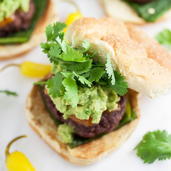Guacamole and Poblano Burgers - Recipe photo by therusticfoodie