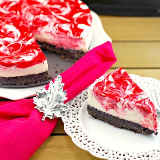 No Bake Light Rhubarb Cheesecake - Recipe photo by Food Meanderings
