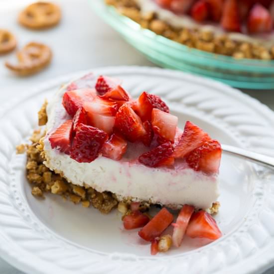 Strawberry Ice Cream Pretzel Pie - Recipe photo by meaningfuleats