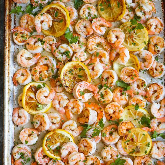 Sheet Pan Garlic Butter Shrimp - Recipe photo by damndelicious