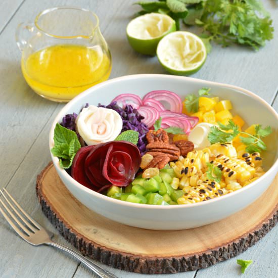 Rainbow salad with spiced pecans - Recipe photo by berriesandlime