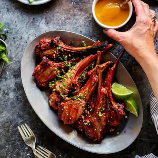 Lamb Chops with Peanut Sauce - Recipe photo by platingsandpairings