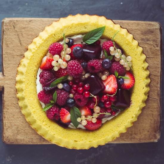 Summer Berry Sponge Flan - Recipe photo by TheSeasonalTable