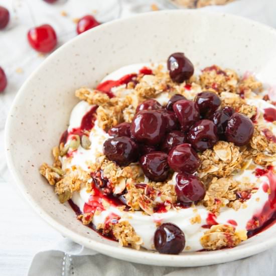 Roasted Cherry Greek Yogurt Bowl - Recipe photo by Foodtasia