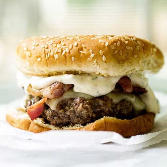 Burgers with Green Chile Mayo - Recipe photo by Girl Gone Gourmet