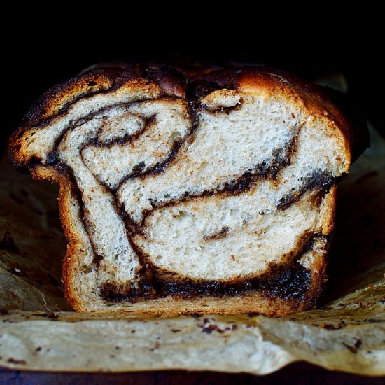 Nutella Swirled Banana Yeast Bread - Recipe photo by Domestic Gothess
