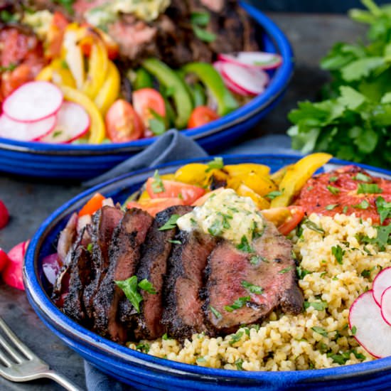 Coffee Crusted Steak Buddha Bowl - Recipe photo by KitchenSanctuary