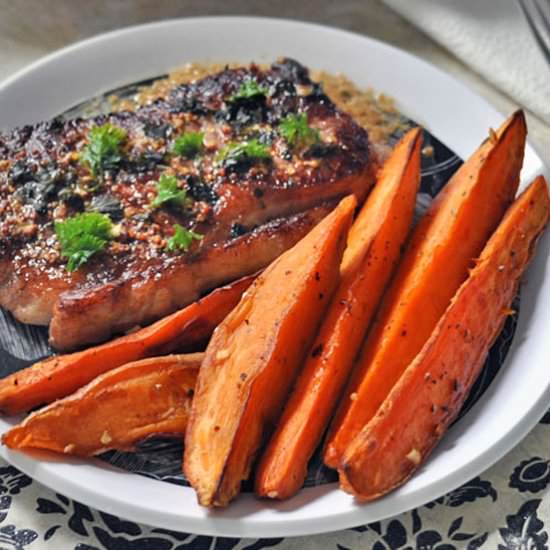 Garlicky Sweet Potato Wedges - Recipe photo by mydeliciousmeals.com
