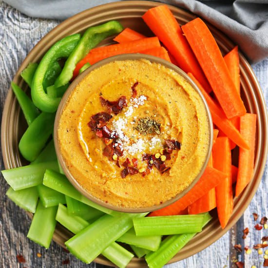 Easy Delicious Pizza Hummus - Recipe photo by SavorySpin