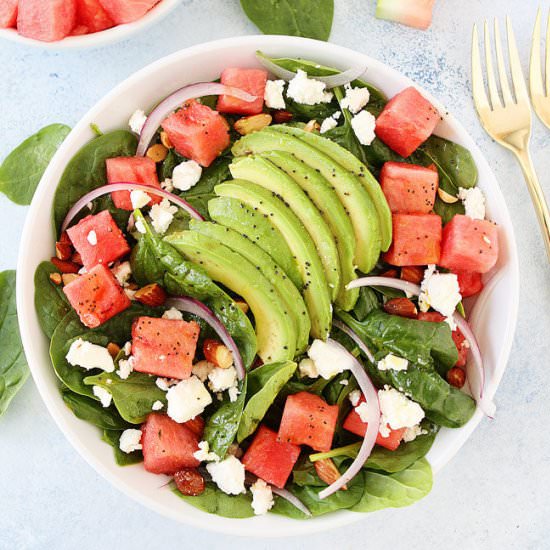 Watermelon Avocado Spinach Salad - Recipe photo by twopeasandtheirpod