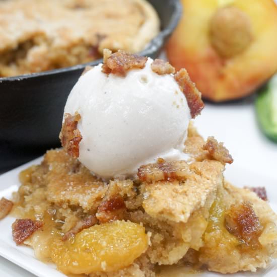 Jalapeño Candied Bacon Peach Cobbler - Recipe photo by merci_britte