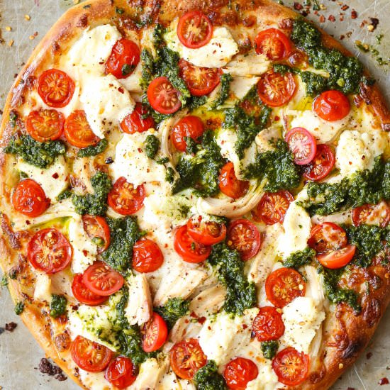 Chicken Pesto Pizza - Recipe photo by damndelicious