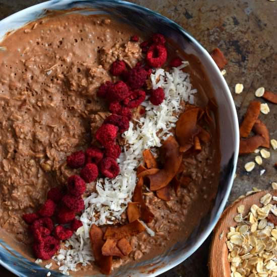 Chocolate Coconut Raspberry Oats - Recipe photo by Cookilicious