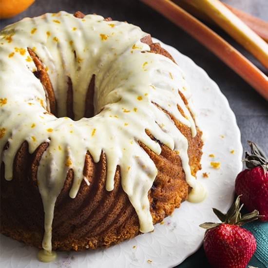 Strawberry Rhubarb Bundt Cake - Recipe photo by justalittlebitofbacon