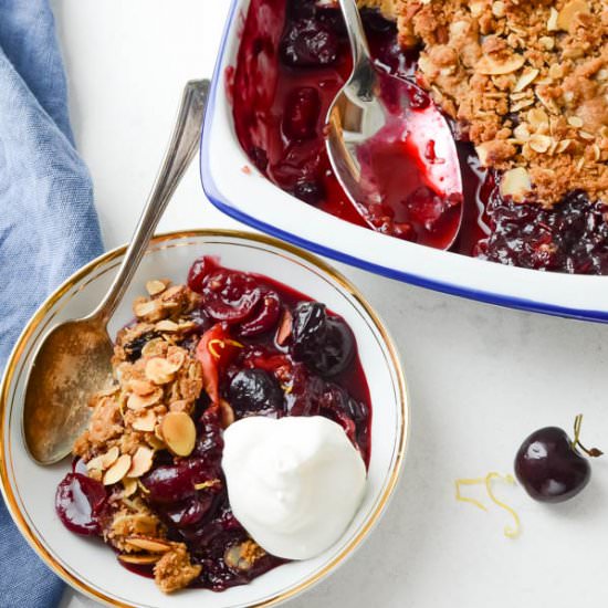 Cherry Apricot Almond Crisp - Recipe photo by garlic and zest