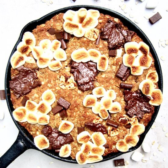 S'mores Oatmeal Cookie Skillet Cake - Recipe photo by Vegan Chickpea