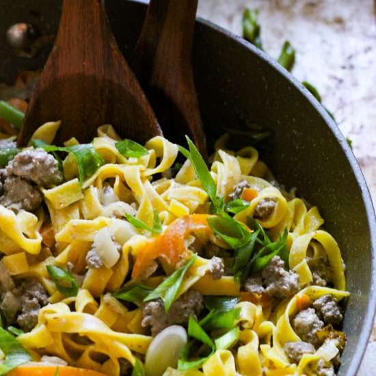 Creamy beef bell pepper pasta - Recipe photo by Berrymaple