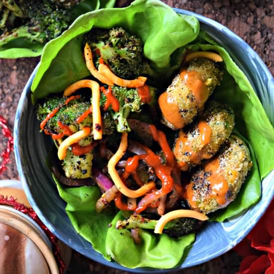 Soy & Sweet Potato Burger Bowl - Recipe photo by Cookilicious