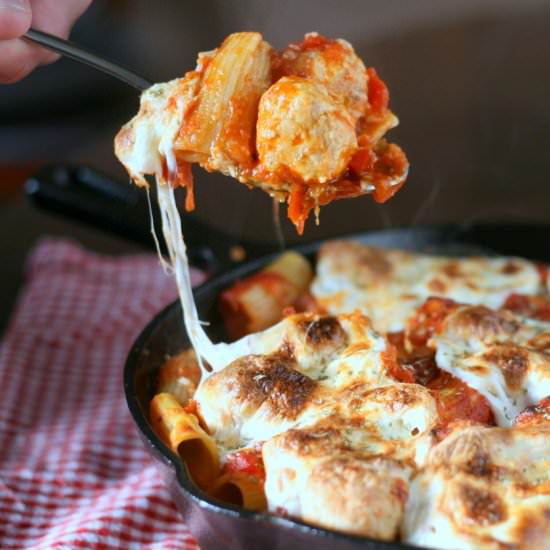 Baked Rigatoni w/ Chicken Meatballs - Recipe photo by HautePepper