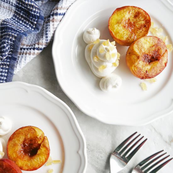 Cinnamon Roasted Peaches with Cream - Recipe photo by Yay For Food