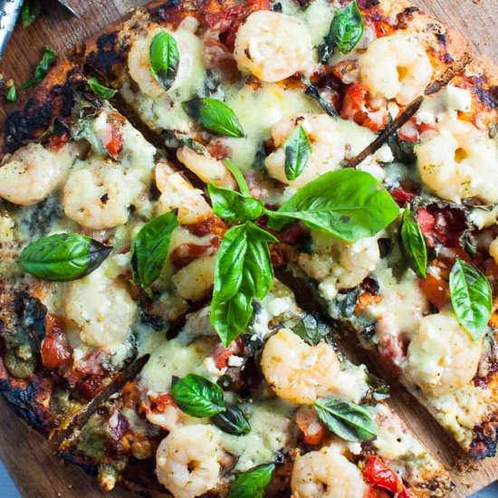Light & Crispy Garlic Prawn Pizza - Recipe photo by MySugarFreeKitchen