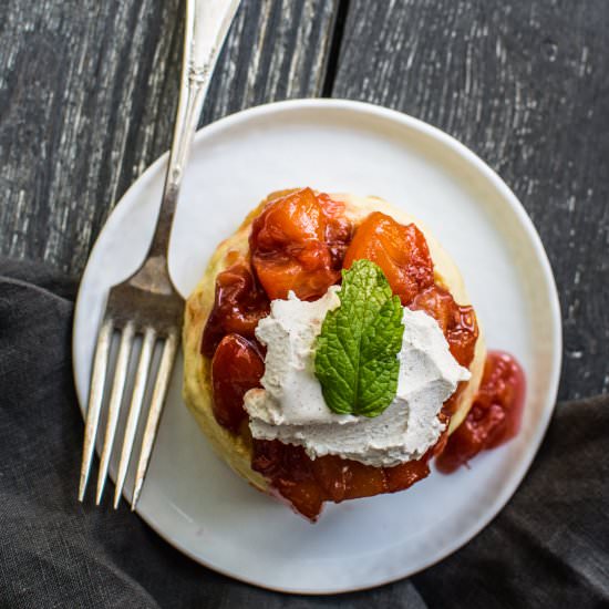 Pancakes with Simmered Peaches - Recipe photo by apleasantlittlekitchen