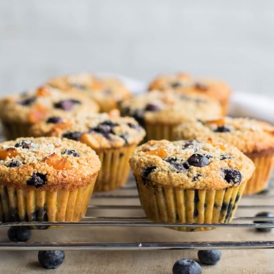 Blueberry Apricot Oat Bran Muffins - Recipe photo by SunkissedKitchen