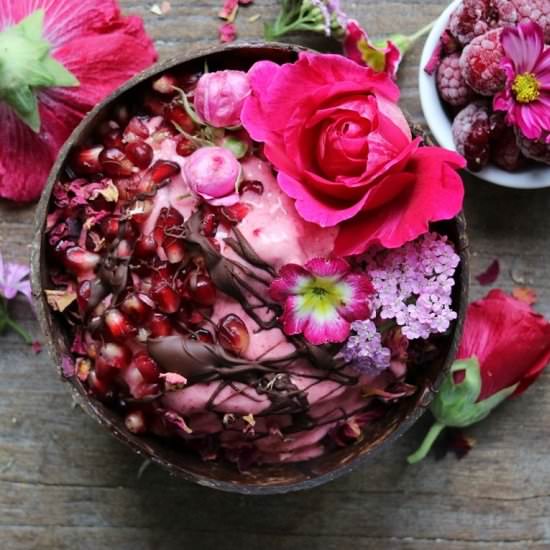 2-ingredient Raspberry Nice Cream - Recipe photo by breakfastwithflowers