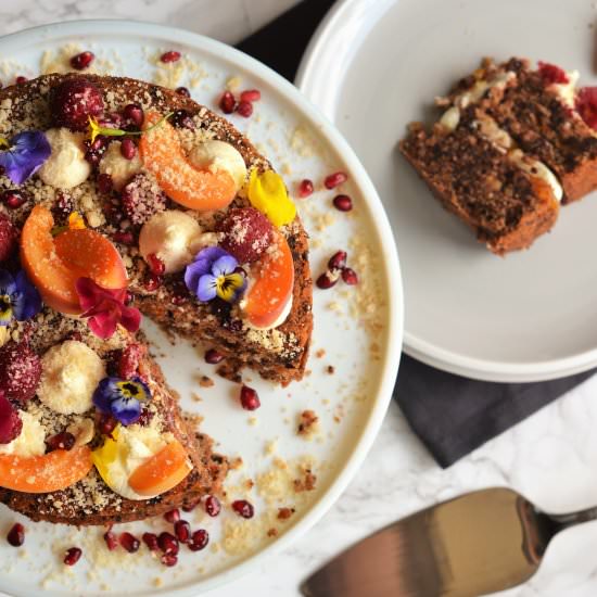 Apricot, Hazelnut, & Chocolate Cake - Recipe photo by Hannah Bond