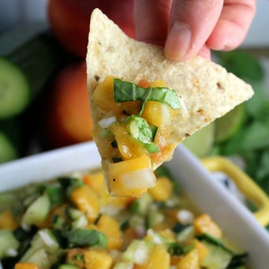 Healthy Peach Cucumber Salsa - Recipe photo by thecleaneatingcouple