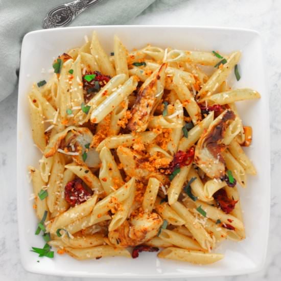 Penne with Crispy Artichoke Hearts - Recipe photo by Chef in the Burbs