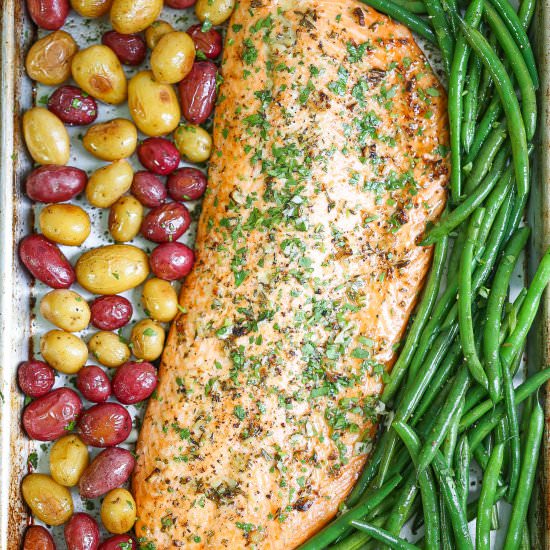 Sheet Pan Garlic Butter Salmon - Recipe photo by damndelicious