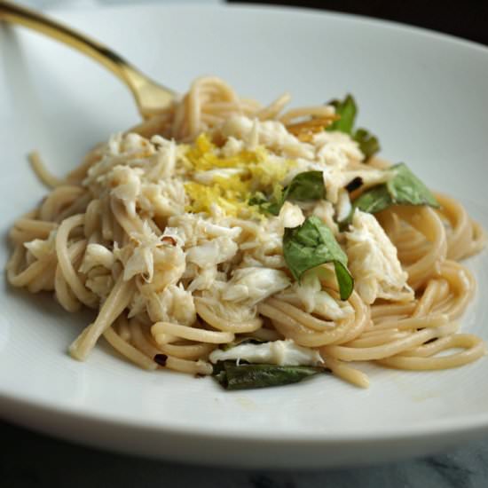 Pasta with Crab Meat, Lemon & Basil - Recipe photo by FitFabFodmap