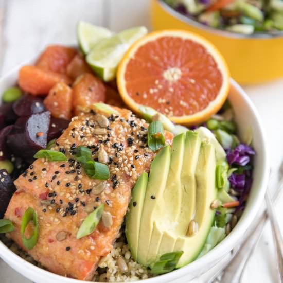 Salmon Salad Bowls with Freekeh - Recipe photo by theforkedspoon