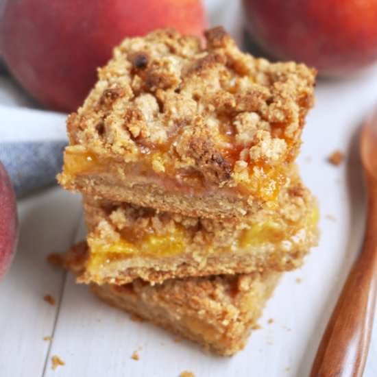 Healthier Peach Crisp Bars - Recipe photo by NotEnoughCinnamon