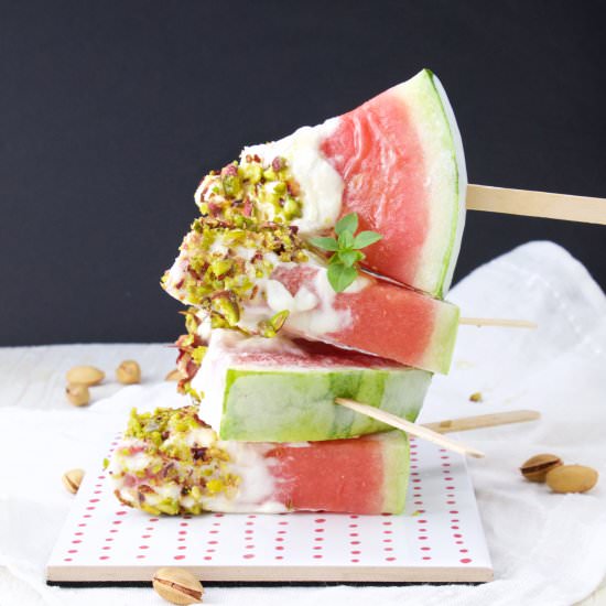 watermelon, pistachio, honey pops - Recipe photo by The FoodOlic