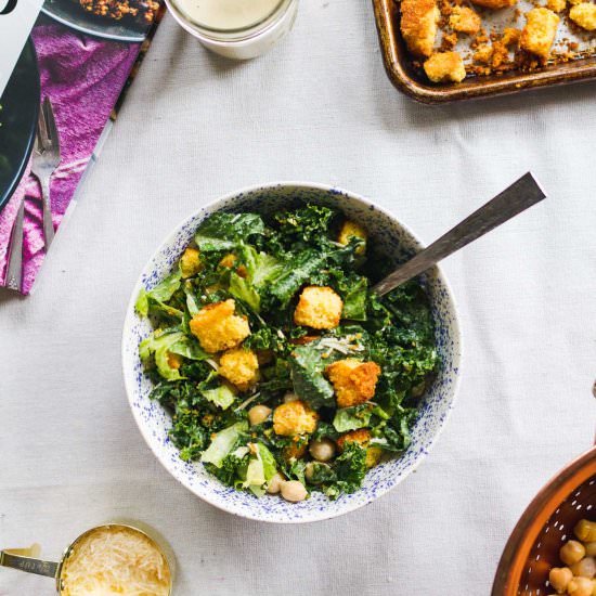 Tahini Kale Caesar Salad - Recipe photo by cakeoversteak