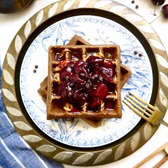 Cherry Chocolate Waffles - Recipe photo by perchancetocook.com