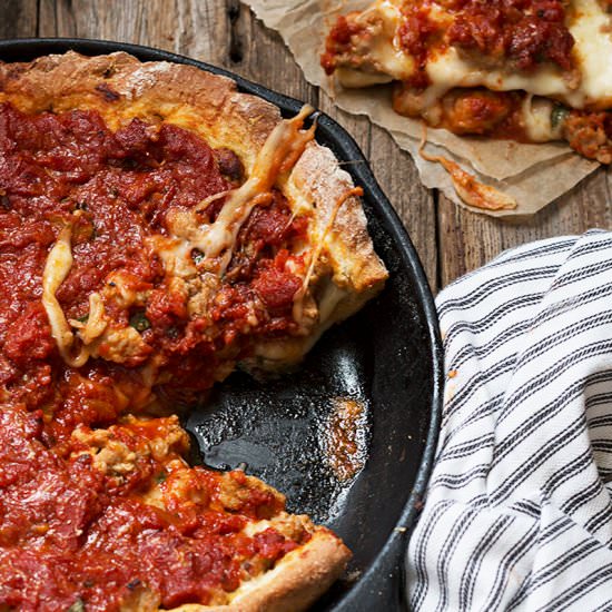 Cast Iron Skillet Deep Dish Pizza - Recipe photo by seasonsandsuppers