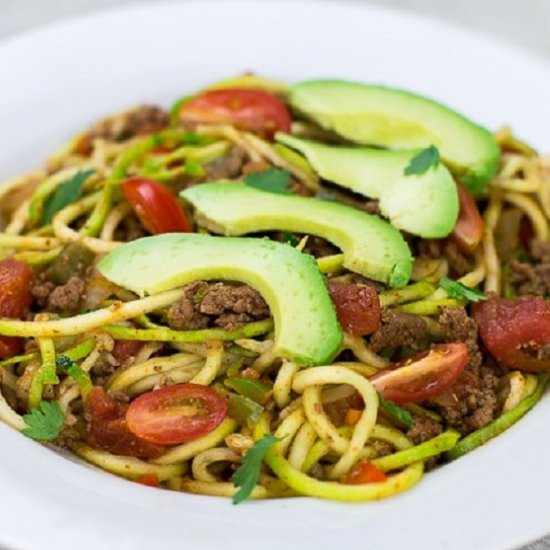 One Pan Taco Spaghetti with Zoodles - Recipe photo by fithappyfree