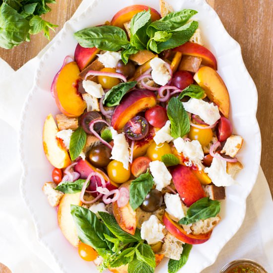 Summer Peach Panzanella Salad - Recipe photo by ohsheswooned
