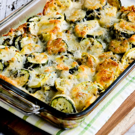 Low-Carb Easy Cheesy Zucchini Bake - Recipe photo by kalynskitchen