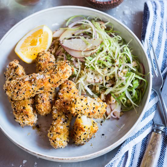 Sesame Crusted Halloumi & Slaw - Recipe photo by The Hungry Cook