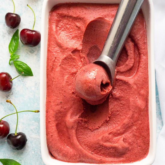 Roasted Cherry Basil Sorbet - Recipe photo by Foodtasia